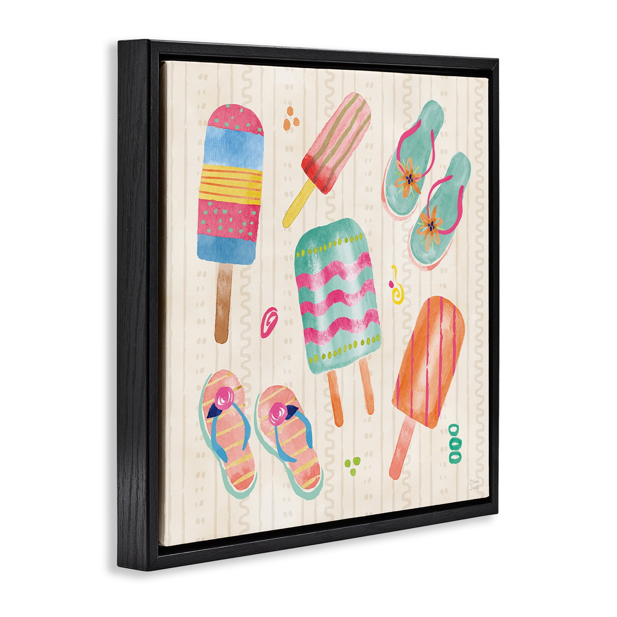 Stupell Industries Summer Popsicles & Sandals Black Framed Floater Canvas Wall Art, design by Dina June