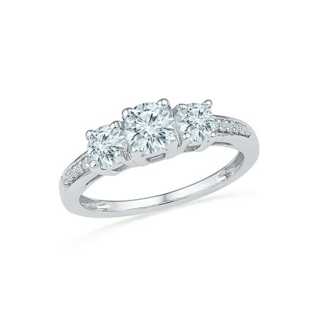 0.03 CTTW STERLING SILVER LAB CREATED WHITE SAPPHIRE THREE STONE (Best Lab Created Sapphires)