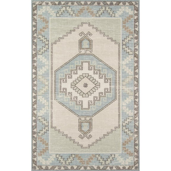 Momeni Anatolia Wool and Nylon Machine Made Light Blue Area Rug 3'3" X 5'