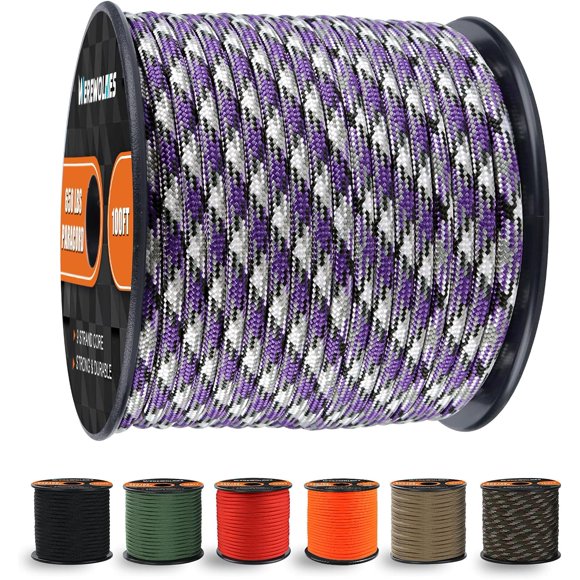 LAICAIW 650lb Paracord/Parachute Cord-9 Strand Paracord Rope-100', 200' Spools of Parachute Cord, Type III Paracord for Camping, Hiking and Survival (Purple Mix, 100 Feet)