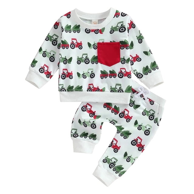 2023-08-24 Lioraitiin 0-3Y Toddler Baby Boys Girls Christmas Clothes Sets Xmas Tree Print Long Sleeve Pullover Sweatshirts Pants