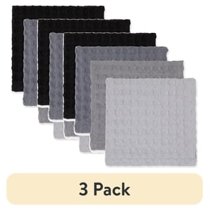 Mainstays Waffle Dishcloth Set, 100% Cotton, Gray, 12 x 12