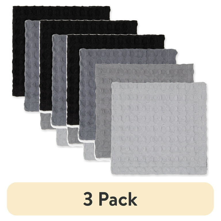 Mainstays Waffle Dishcloth Set, 100% Cotton, Gray, 12 x 12 photo 1