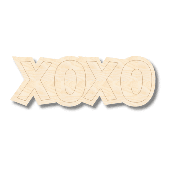 Unfinished Wood Etched XOXO Shape | Paint By Line Crafts 4" / 1/4"