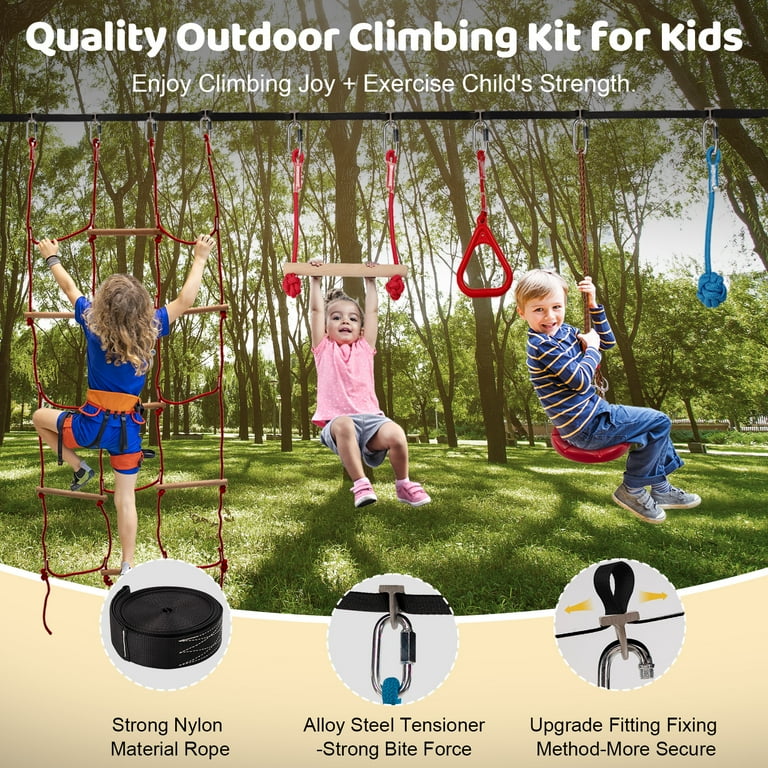 Slsy Ninja Warrior Obstacle Course for Kids, 50ft Slackline