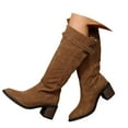 thumbnail image 3 of Gyexs Womens Knee High Wide Calf Suede Boots Pointed Toe Heel Side Zipper Booties Comfortable Winter Outdoor Shoes Brown & Size 6.5, 3 of 9