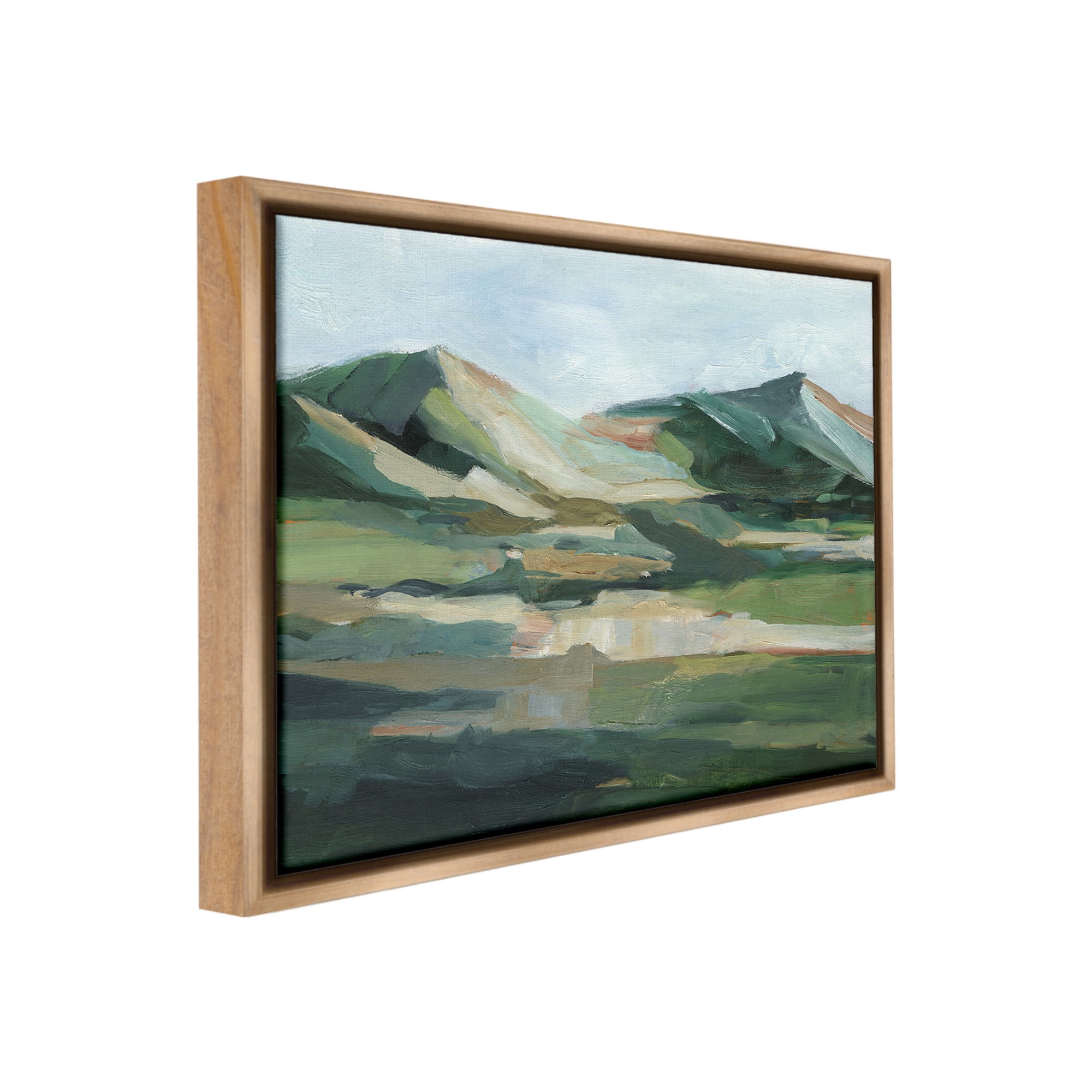 Stupell Industries Brushed Mountain Peaks Landscape Painting Brown Floater Framed Canvas Art Print Wall Art, 21 x 17