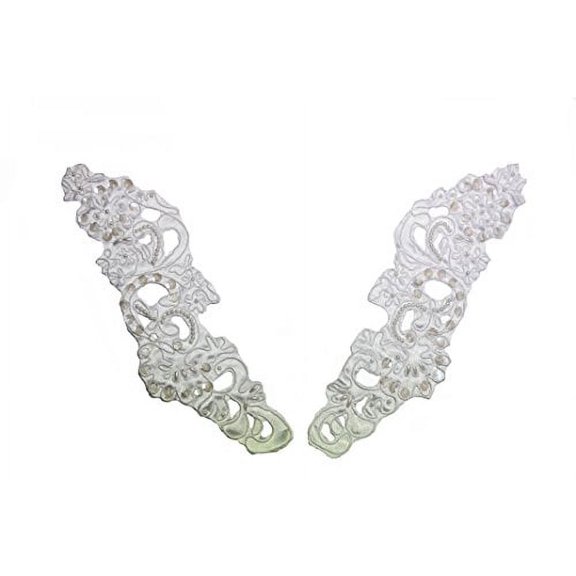 Altotux 9.5x2.75" White Bridal Beads Corded Embroidery Applique Motif by 2 pairs