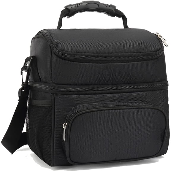 Double Layer Cooler Insulated Lunch Bag Adult Lunch Box Large Tote Bag for Men, Women, With Adjustable Strap,Front Pocket and Dual Large Mesh Side Pockets