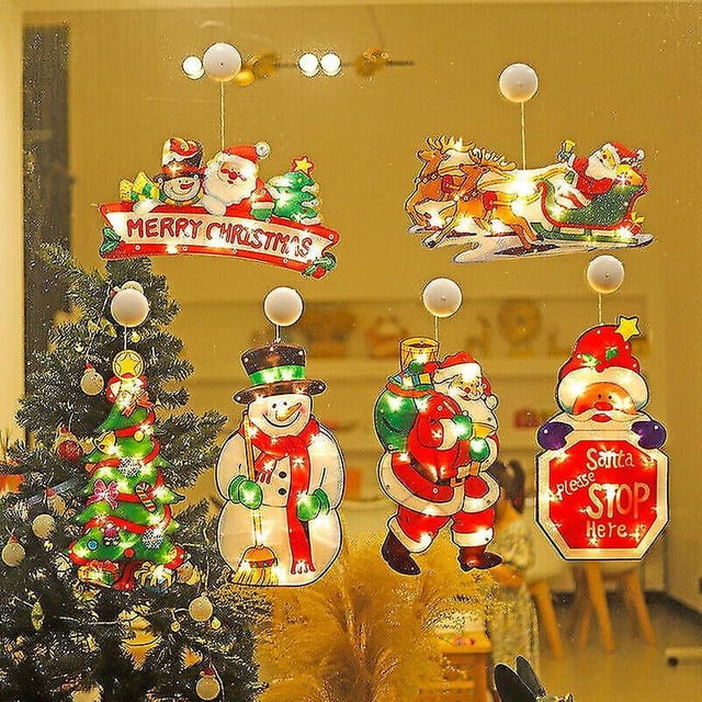 Navidad colgante de ventana luz Led adorno de Navidad ventosa batería decoración del hogar