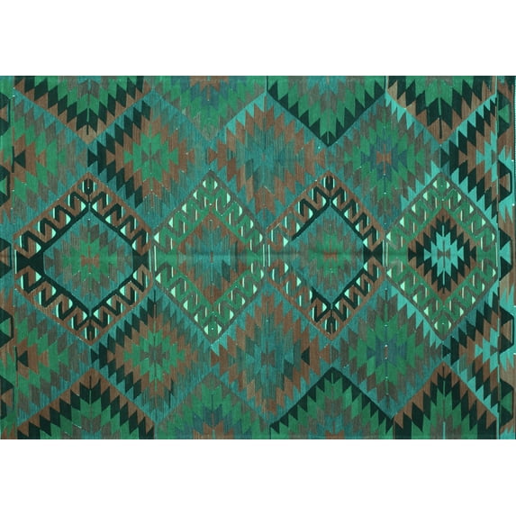 Ahgly Company Indoor Rectangle Southwestern Turquoise Blue Country Area Rugs, 4' x 6'
