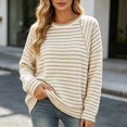 thumbnail image 2 of Womens T Shirts Loose Versatile Long Sleeve Crew Neck Striped Print Top Everyday Wear Womens Tees L, 2 of 5