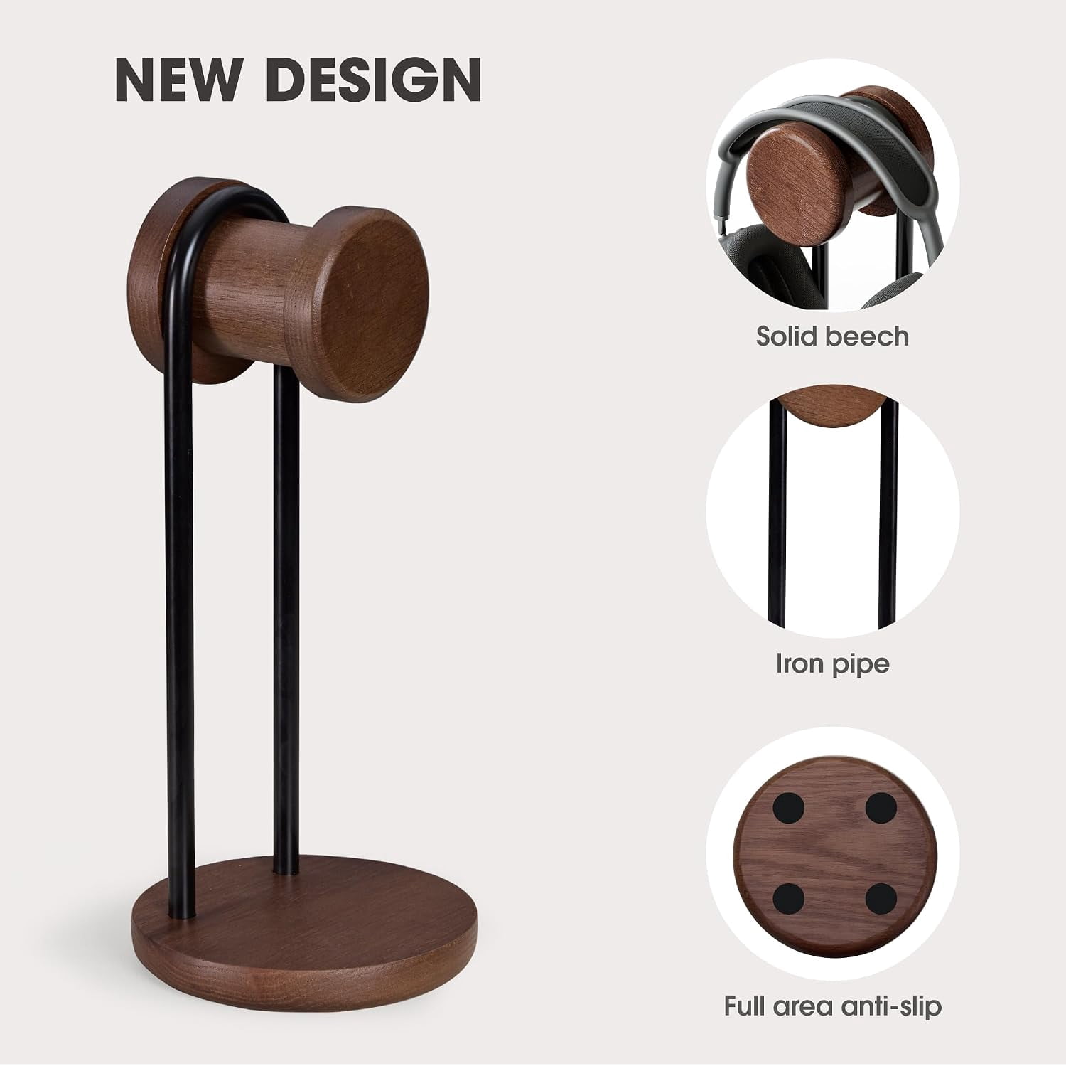 Fenge Headphone Stand with Storage Base, Desktop Headset Holder, Brown