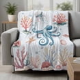 thumbnail image 2 of Octopus Coastal Blanket Soft Cozy Warm Throw Blanket for Couch, Plush Fuzzy Flannel Fleece Blankets for Sofa, Summer Beach Ocean Shell Jellyfish Starfish Bed Blankets Gifts for Men, 30"x40", 2 of 9