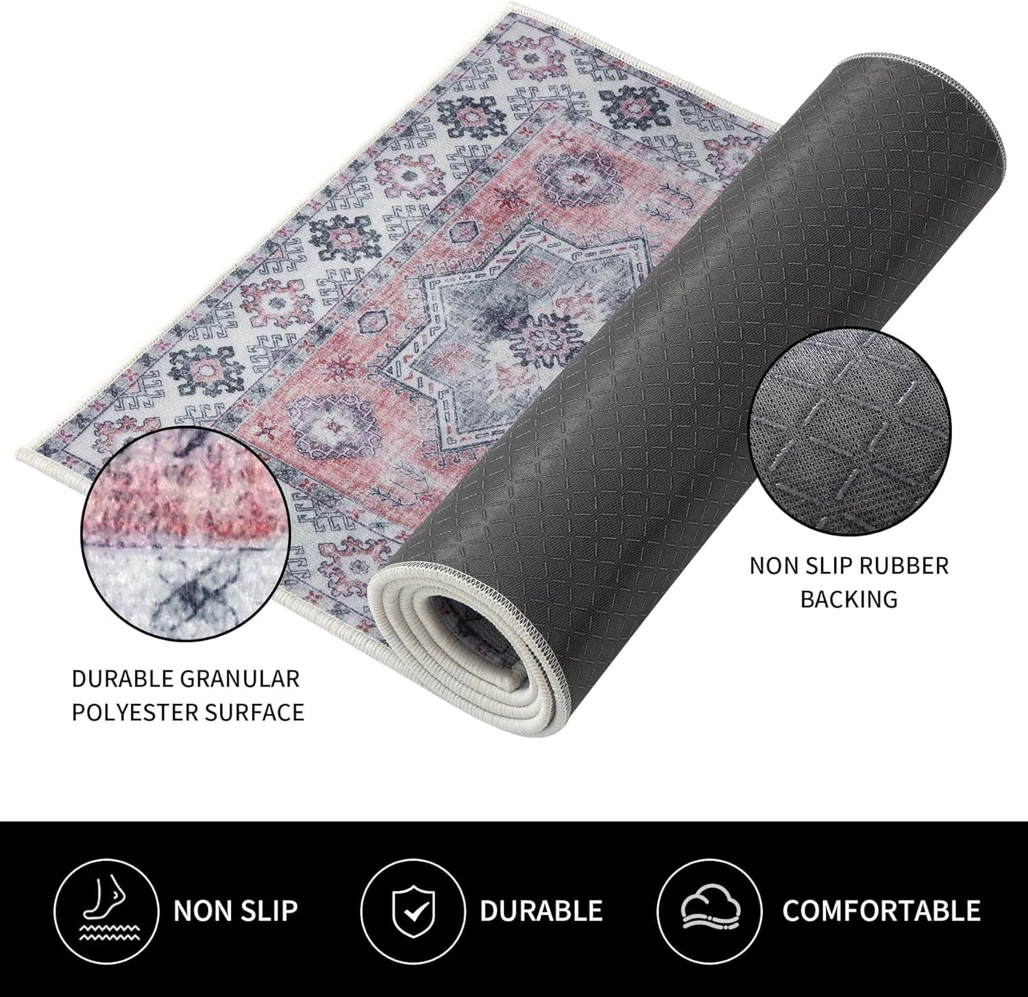 Kitchen Rugs Sets of 3 Non Slip Washable Kitchen Mats for Floor 3 Piece Set Pink Kitchen Mat Set Boho Runner Rug Carpets for Kitchen Hallway Sink Front Door Laundry Room