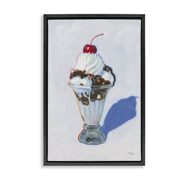 Stupell Industries Ice Cream Sundae Food & Beverage Painting Black Floater Framed Canvas Art Print Wall Art, 17 x 25