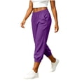 thumbnail image 5 of OVAFBAU Women's Capris Pants Yoga Workout Leggings High Waist Slim Casual 8/10 with Pockets Linen Pants, 5 of 8