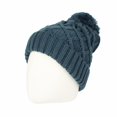 thumbnail image 3 of WITHMOONS Knitted Lattice Cable Bobble Pom Beanie Hat Slouchy DWP1100 (Green), 3 of 4