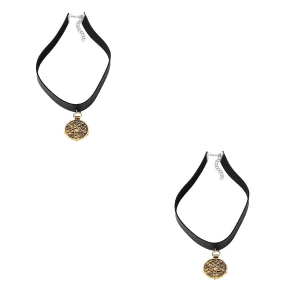 Qarigey Gargantilla cómoda de aleación, collares con diseños versátiles y resistentes, collar con colgante de medallón dorado dorado 2piezas
