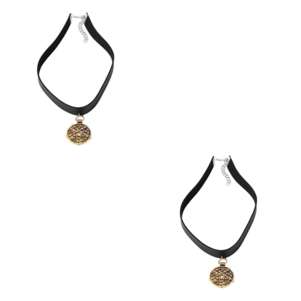 Collares de gargantilla cómodos Qarigey 2piezas dorado aleación con colgante de medallón