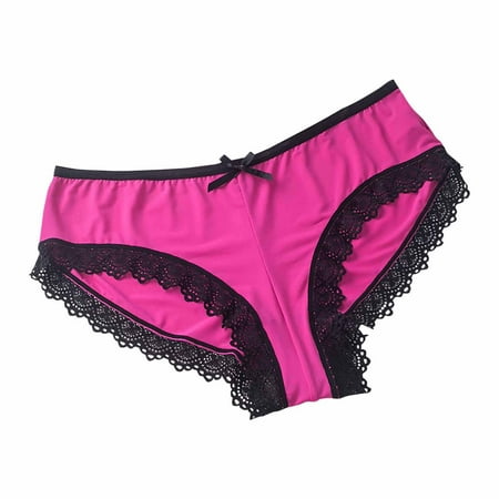 Jalioing Lace G-Strings Thongs for Women High Rise Breathable Briefs Mid Waist Solid Color Fashion Panty (X-Large  Hot Pink)