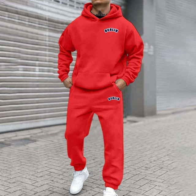 HUITKMM Hoodies for Men Pullover Men's and Women's Autumn and Winter Fashion Casual Letter Printed Sports Long Sleeved Hoodie Set 4265