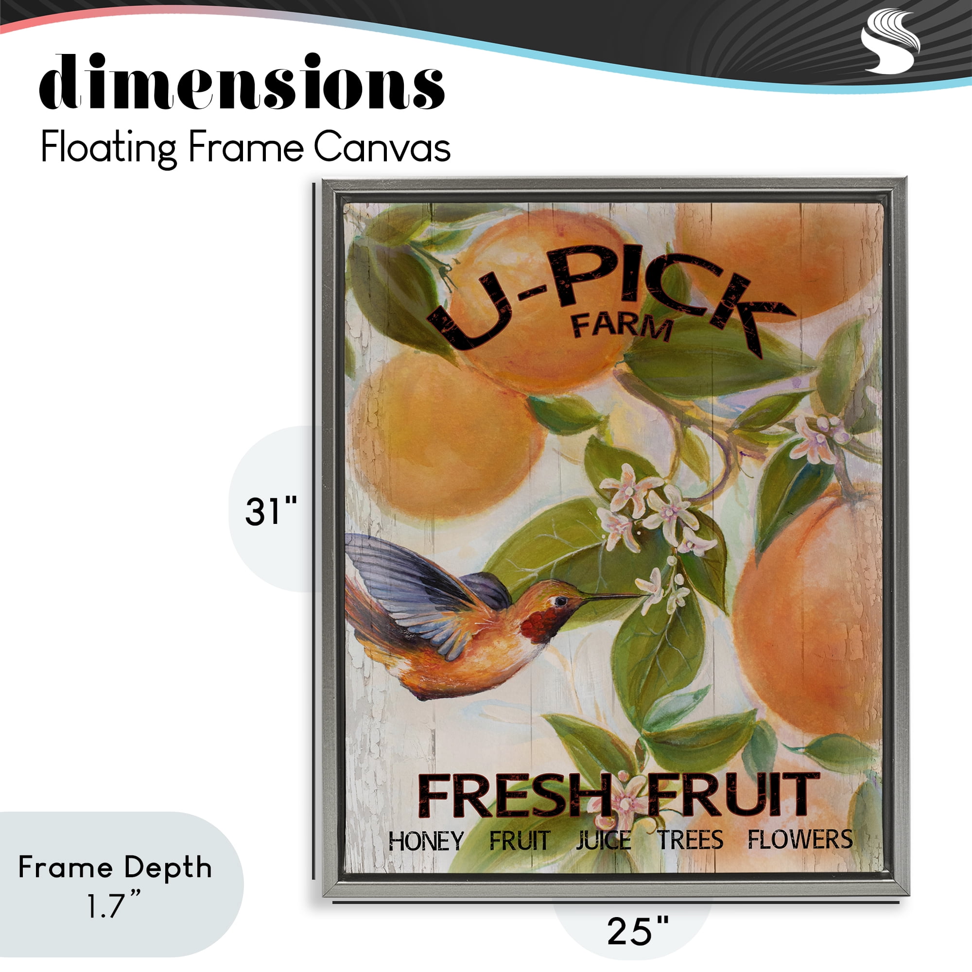 Stupell Industries U-Pick Fresh Fruit Farm Gray Framed Floater Canvas Wall Art, design by Diannart