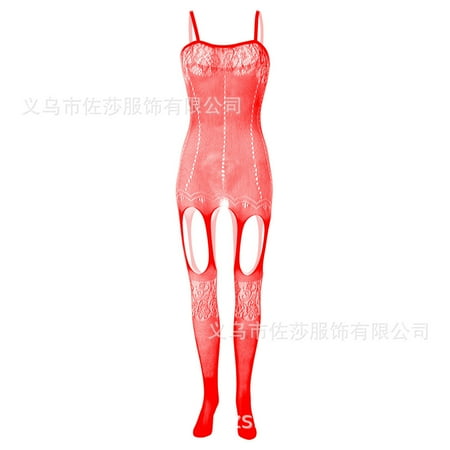 Generic Sexy Strap Jacquard Sexy Lingerie Lady Seduction off-the-Shoulder Hollow-out One-Piece Stockings Women s Dew Fishnet Clothes W214