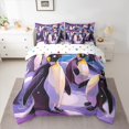 thumbnail image 2 of Manfei Teens Antarctic Penguin Bedding Comforter Set 7pcs, Dreamy Cute Animal Queen Bedding Sets, Purple Cartoon Style Reversible Queen Sheet Sets, Super Cozy Room Decor, 2 of 7