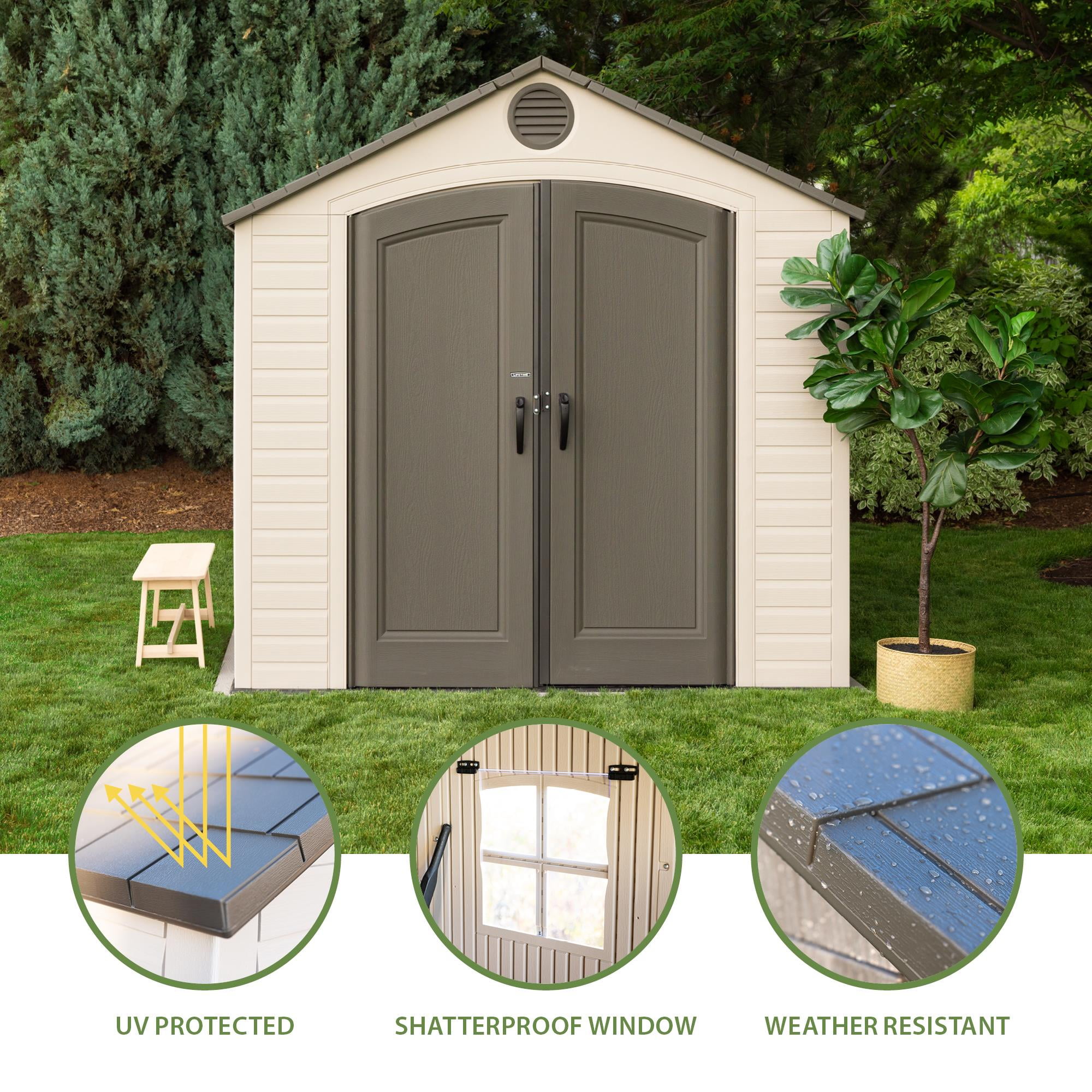 Lifetime Lockable Polyethylene Storage Shed, 90 Sq. ft., 8' x 12.5', Tan & Brown (6402)