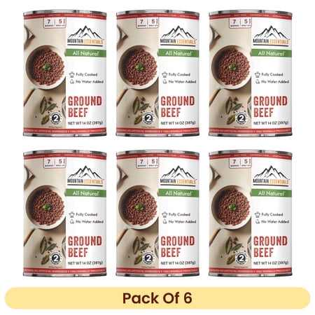 Mountain Essentials Canned Ground Beef Fully Cooked Ready-to-Eat 14 oz (Pack of 6) Long Shelf-Life Emergency Food
