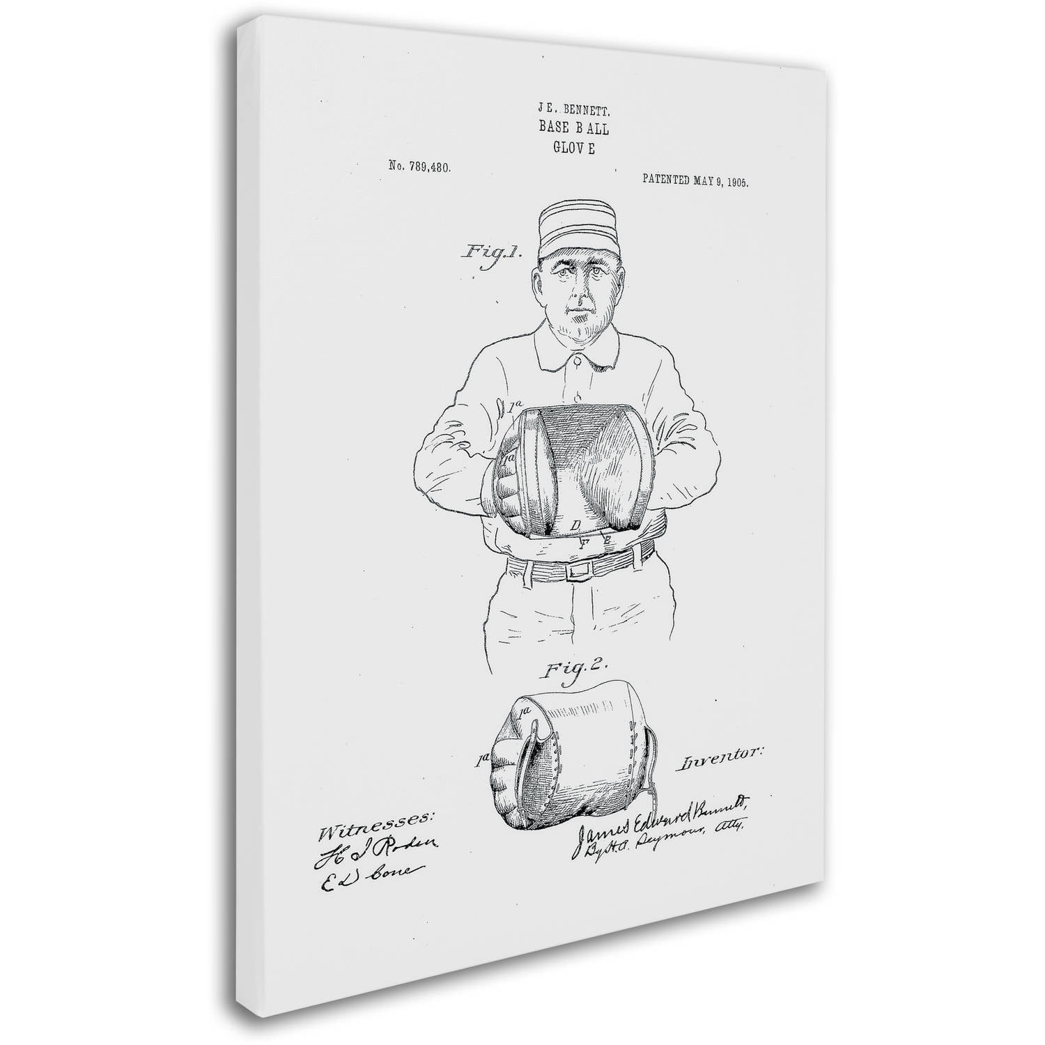 Trademark Fine Art "Baseball Glove Patent 1905 White" Canvas Art by Claire Doherty