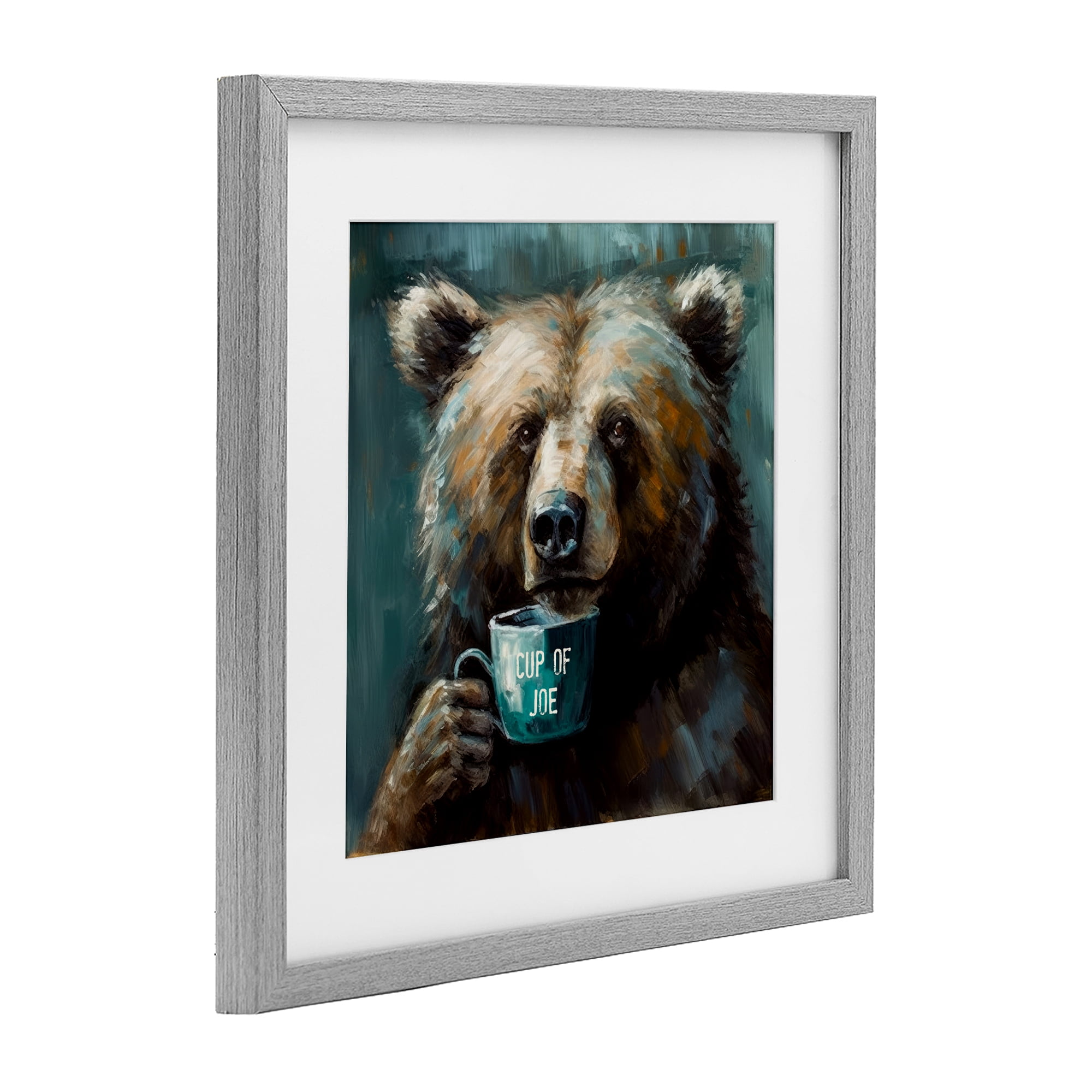 Stupell Industries Bear with Cup Of Joe Gray Framed Print Under Glass, design by Tina LeCour