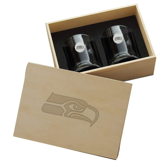 Seattle Seahawks Two-Piece Rocks Glass Set with Collector's Box
