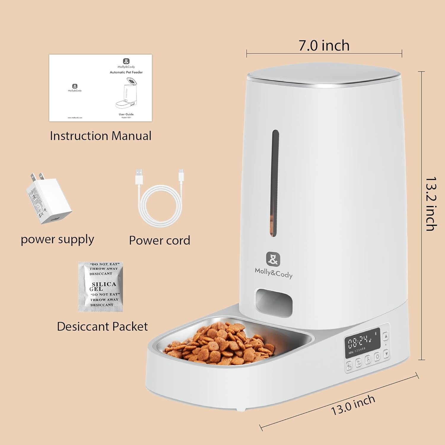 Timed Automatic Cat Feeder: 4L Programmable Dispenser with LCD, Stainless Steel Bowl, Dual Power