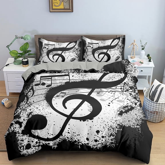 Music Notes Bedding Set Duvet Cover Set Piano Keys Keyboard Bed Set Classic Music Melody Comforter C