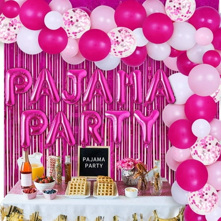

Pajama Party Decorations for Girls Women Pajama Hot Pink Balloon Garland Kit Decor Pajama Party Foil Curtain Backdrop for Movie Night Ladies Night Girls Slumber Sleepover Party Decorations
