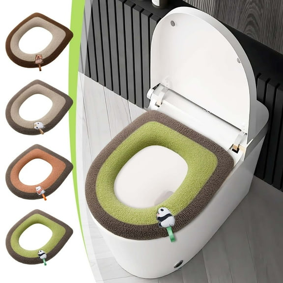 Plush Universal Toilet Seat Cover with Handle, Soft Elastic Polyester Thickened Toilet for Winter Comfort, Machine Washable, High Elasticity Full Surround Design for Round & Rectangle Toilets