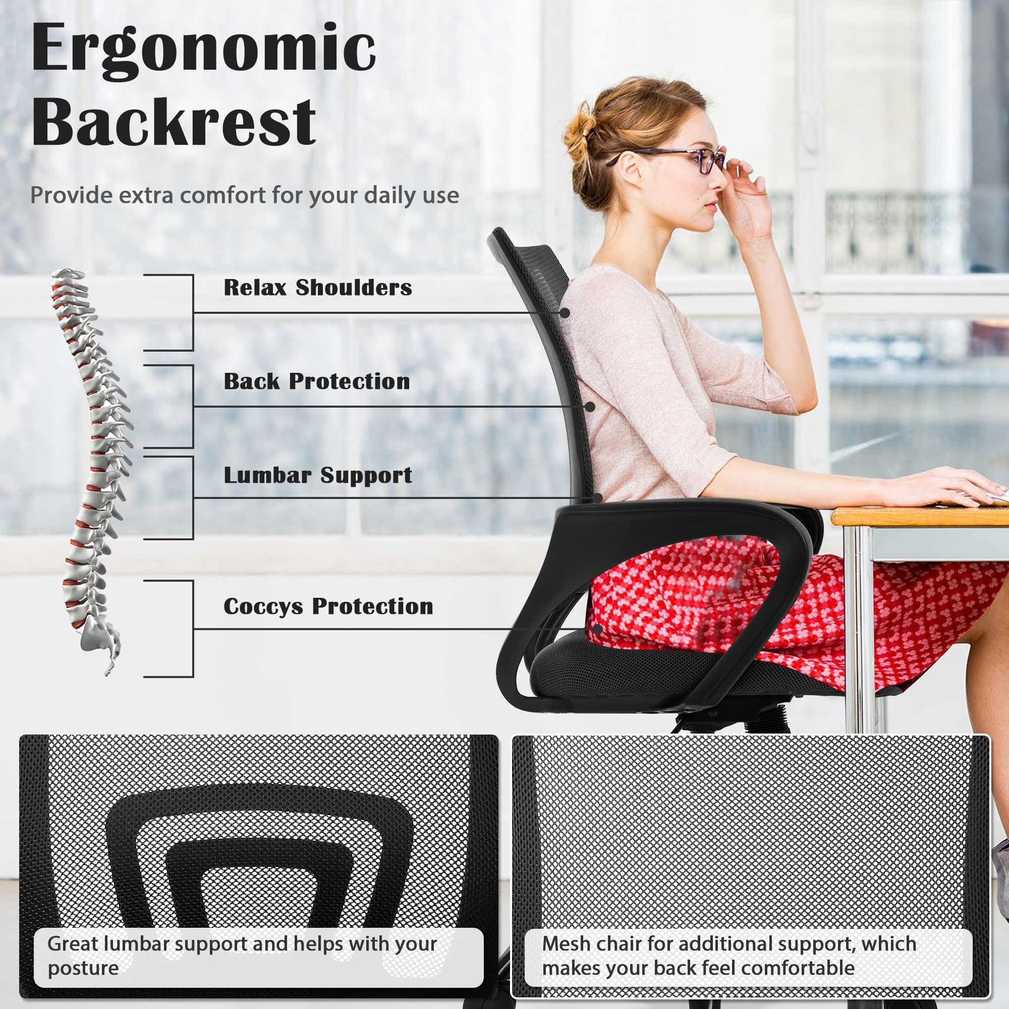 CL.HPAHKL Ergonomic Office Chair Set of 2, Mesh Computer Desk Chair with Mid-Back Support & Armrests, Adjustable Height Swivel Task Chair for Home Office, Study, Gaming, Black