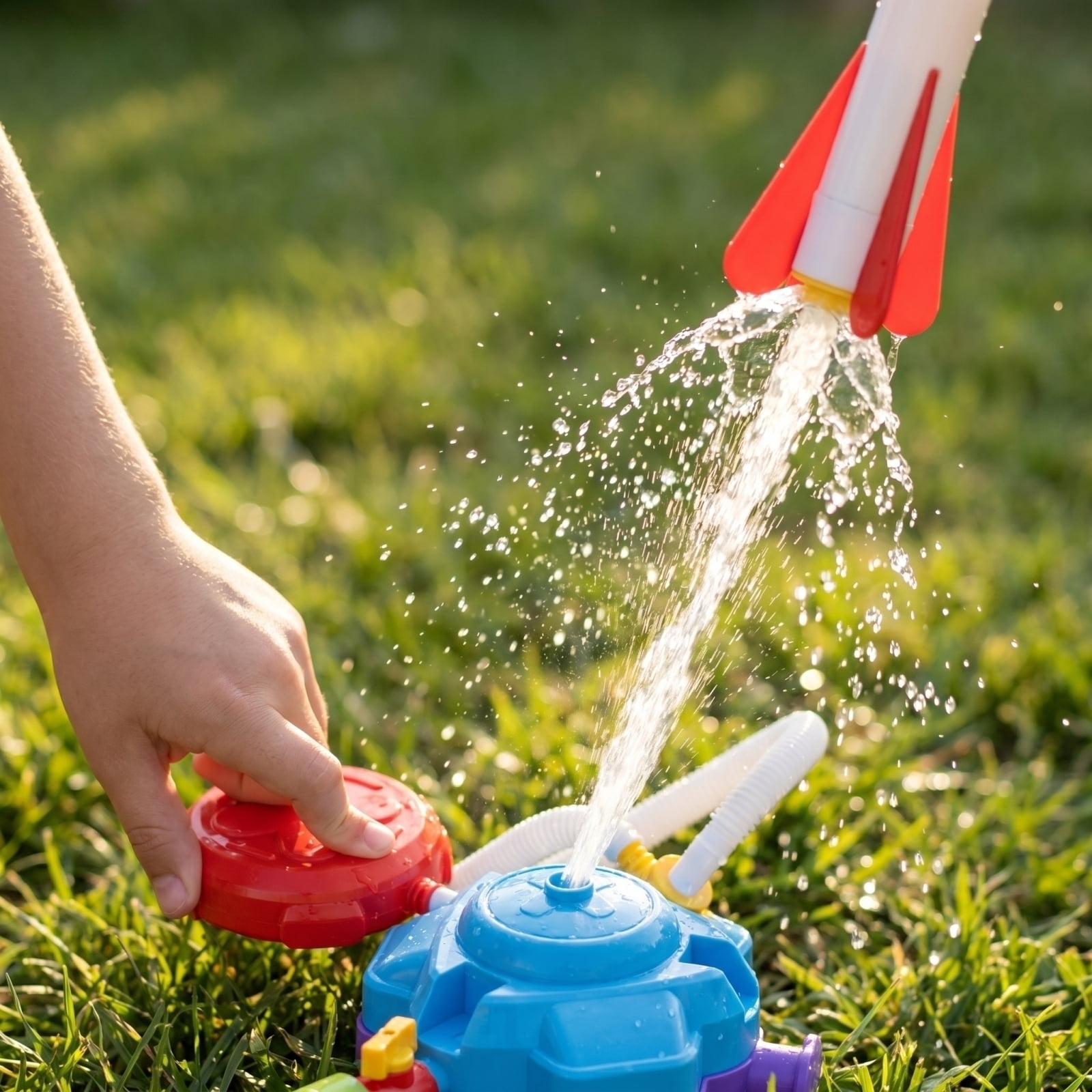 4-in-1 Water Sprinkler Baseball Toy, Water-Spraying Rocket, Water Baseball, Rocket Launch Game, Spinning Water Sprayer Outdoor Summer Toys for Boys Girls Outside Water Game Toys for Kids
