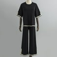 thumbnail image 5 of felwors Sweater Sets Women 2 Piece Lounge Sets Short Sleeve Knit Pullover Tops Wide Leg Pants Black, One Size, 5 of 5