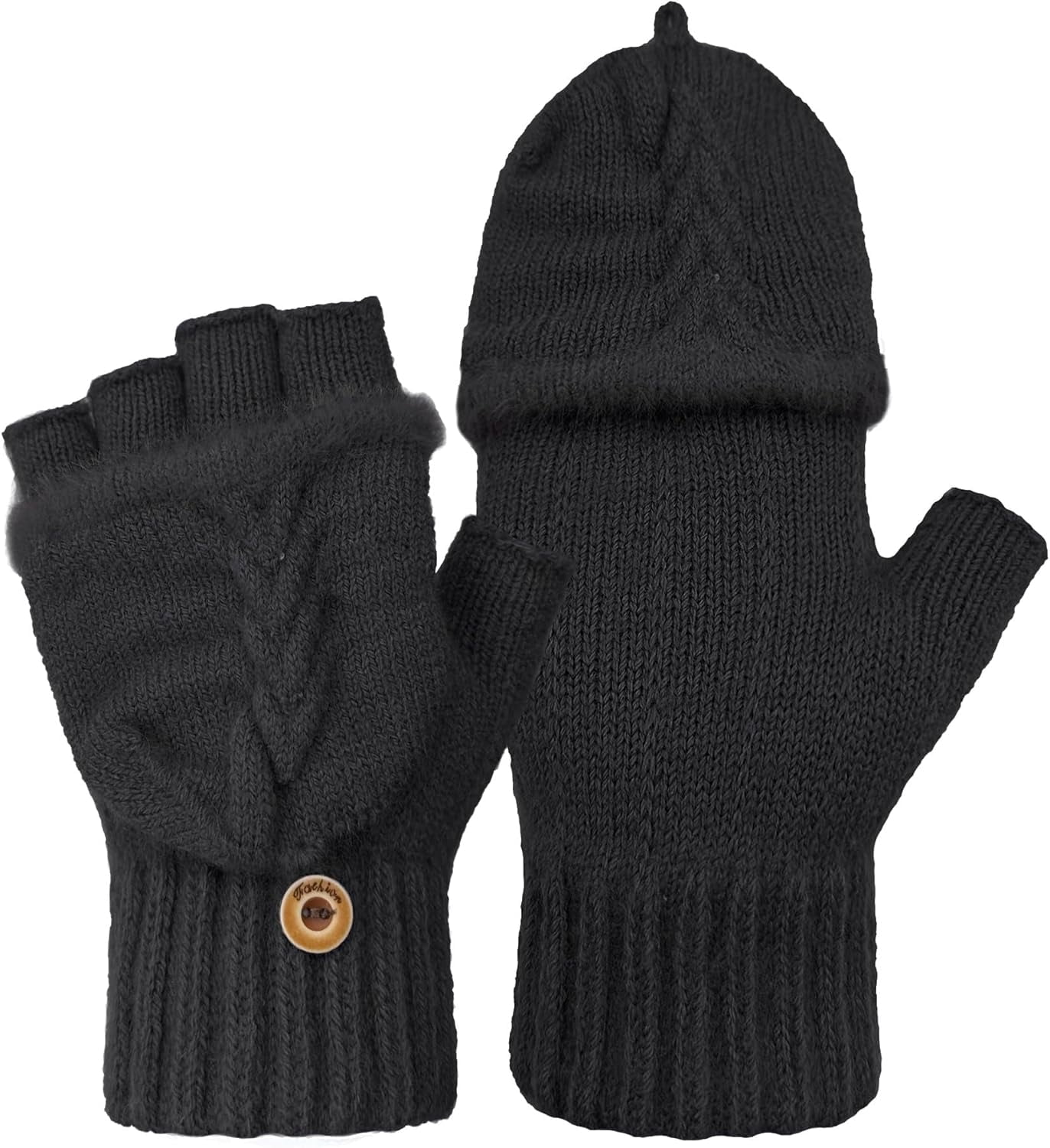 COOPLUS Thermal Screen Touch Winter Mittens, Fingerless Wool