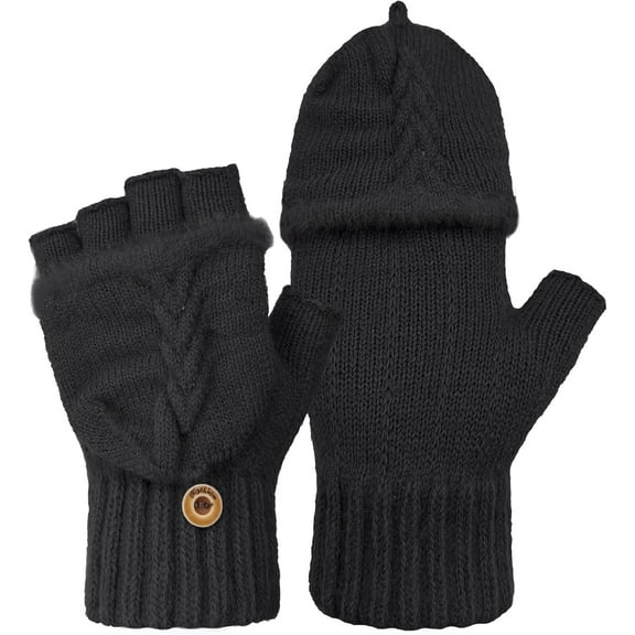 1Pairs Winter Fingerless Gloves Mittens for Women Men Warm Wool Knitted Convertible Flip Top Mittens Cold Weather