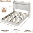 thumbnail image 3 of Queen Size Floating Bed Frame with RGB LED Lights & Charging Station, Upholstered Platform Bed with Storage Headboard, 50" Tall Leather Headboard, No Box Spring, Noise-Free Design, 3 of 8