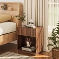 thumbnail image 2 of Fluted Nightstands Set Of 2, Modern Mid - Century Wood Bedside Table With Drawer & Open Storage Shelf, End Table For Bedroom, Living Room, Office, Sofa Side Couch Walnut, 2 of 10