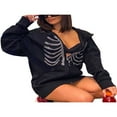 thumbnail image 3 of PENGXIANG Femmes Y2k Squelette Zip Up Pulls Strass Graphiques Surdimensionnés, 3 of 7