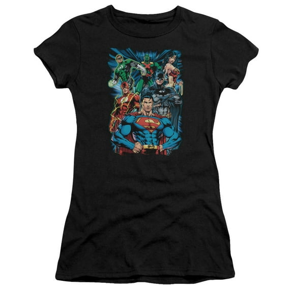 JLA Justice League Justice IS/Served S/S Junior Women's T-Shirt Sheer Black