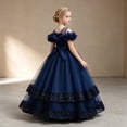 thumbnail image 4 of HJYCHN Girls' Dresses off Shoulder Long Layered Tutu Gown with Ruffled Neckline for Toddler Dress 13-14 Years, 4 of 9