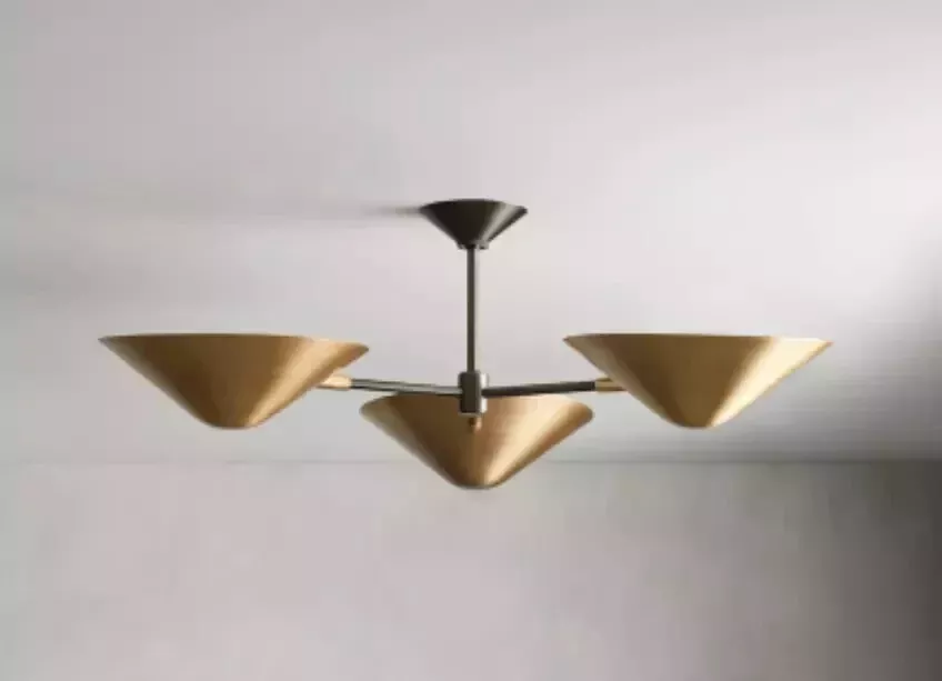 1950's Mid Century Antique Simms 3 Light Flush Mount Italian Modern Chandelier