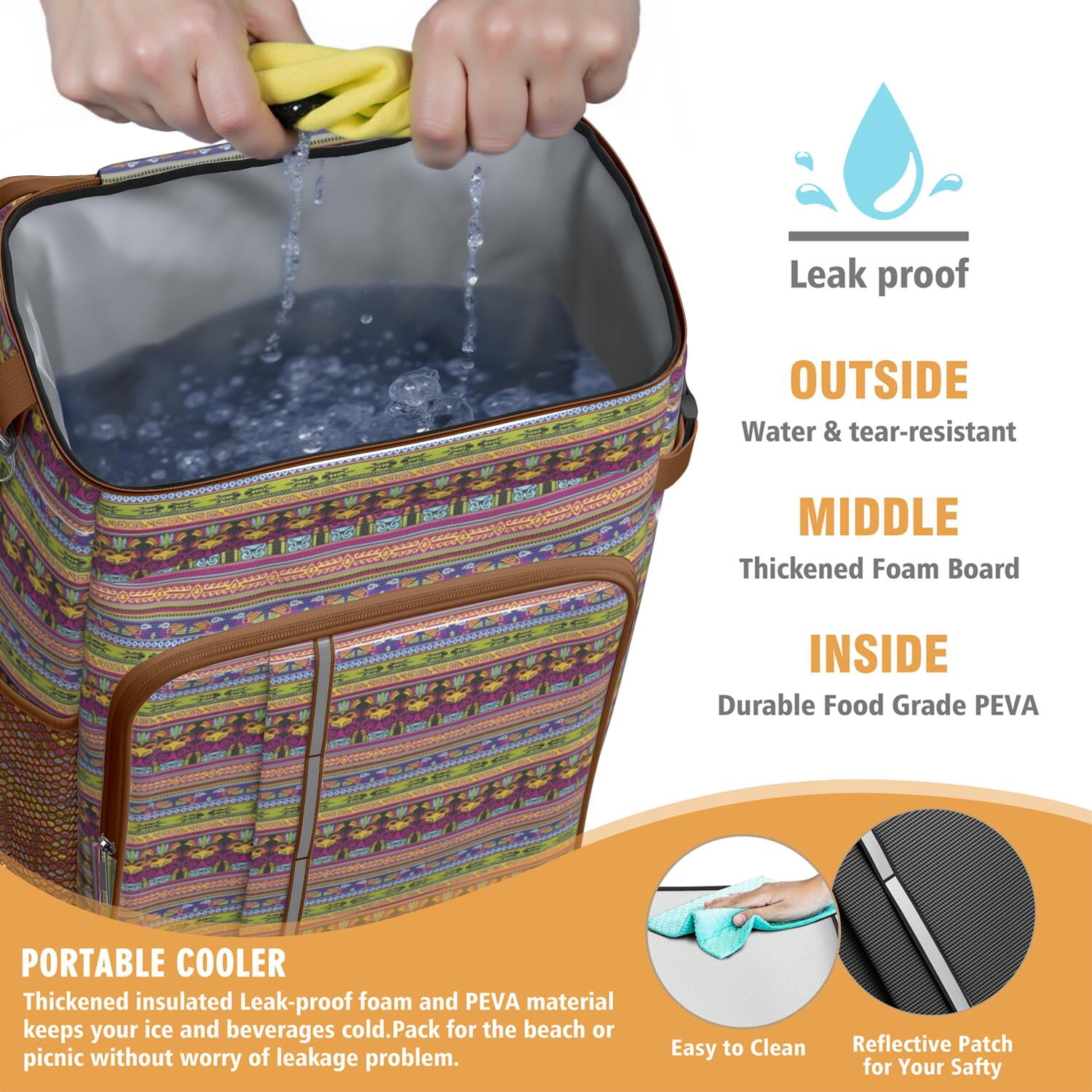 Travel Cooler Bag - Boho Bohemia Pioneer Flower Geometric Line Art Camping Beer Cooler Backpack with Bottle Opener- Waterproof Insulated Picnic Backpacks - Cooler Bag for Beach